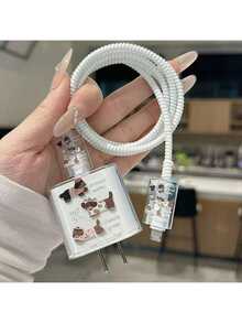 新款 18/20W 耐用充电线保护套套装，狗狗波点图案，TPU 保护壳，兼容 16/15/13/14 充电器，防断裂线缆整理器 - 彩色 - 查看 3