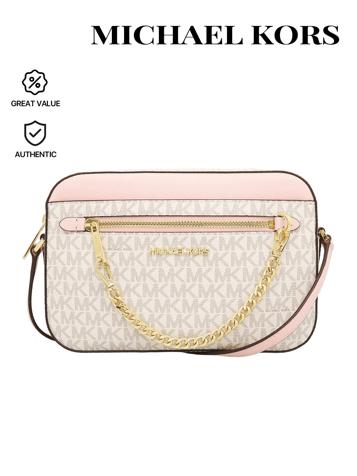 Michael Kors Túi đeo chéo logo lớn Jet Set - Màu hồng phấn nhiều màu - Thiết kế thời trang sang trọng cao cấp, phong cách thường ngày dành cho nữ - Quà tặng Giáng sinh - Mùa đông - Cặp học sinh/Túi công sở/Đồ dùng du lịch thiết yếu/Trang phục du lịch/Túi du lịch cho bé gái - Phấn màu - Xem 1
