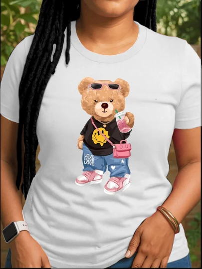 ELCOO Playeras Super Cómoda Manga Corta Cuello Redondo Para Mujer Verano Con Estampado Ropa Diaria