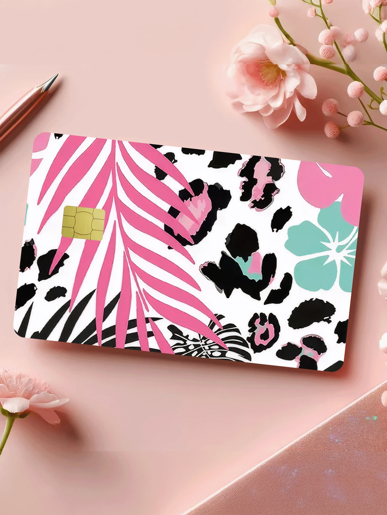 1pc Tree Leaf Pattern Credit Card Decorative Sticker, PVC Card Creative Personalized Ultra-Thin Anti-Fingerprint Credit Card Protective Skin, High Quality, Anti-Scratch, Anti-Friction, Suitable For Men And Women, Small Chip Card, Bank Card, Credit Card, Transportation Card, Student Campus Card DIY Decoration, Back To School Supplies - Multicolor - View 1