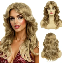 70年代法拉·福西特风格金色长卷假发，女士圣诞节服装假发，80年代迪斯科风格假发，女士日常、派对、角色扮演、万圣节自然合成假发，REEWES假发 - 金色 - 查看 1
