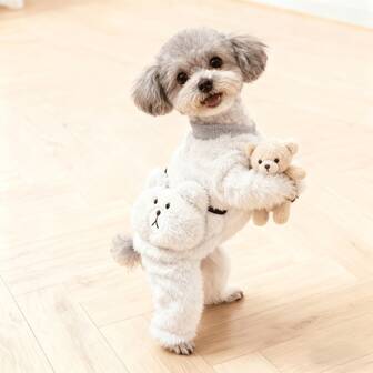 Adorable suéter de peluche para perro, disfraz de oso blanco tipo pullover para cachorros de razas pequeñas, conjunto lindo y acogedor para sesiones de fotos