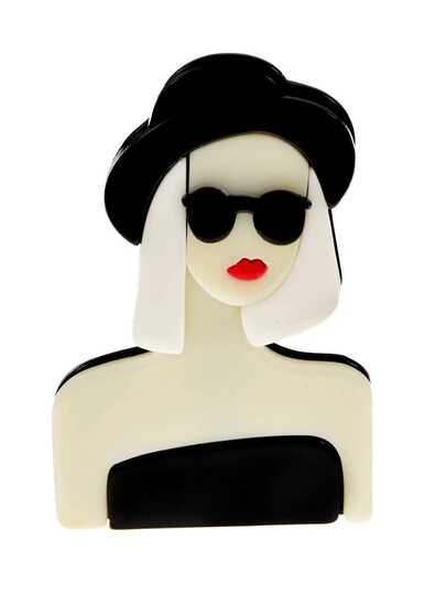 دبوس أكريليك بتصميم فتاة كرتونية رجعية مع قبعة ونظارات شمسية، إكسسوار جديد للموضة لصدر السترة أو الحقيبة الظهر