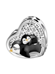 1件时尚925纯银企鹅抱石圣诞礼物吊坠珠，适合女士手链、手镯、DIY珠宝制作精美首饰