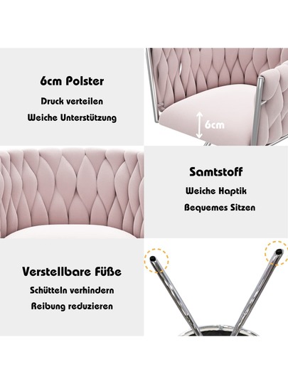 Dressing Chair, Piece, Luxe Swivel Bedroom Leisure Four Metal Support Legs, Roze view 2