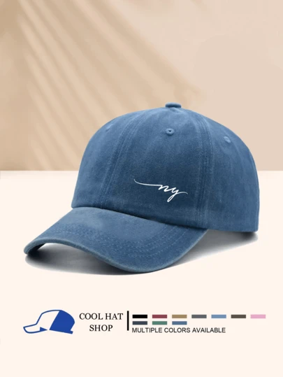 1顶男士极简时尚线条艺术字母印花黑色棒球帽，户外旅行遮阳帽