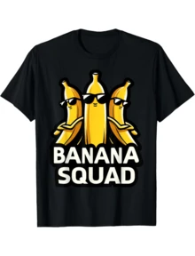 Banana Squad Funny Fruit Banana Lover Team Banana Crew  Graphic Print Tee,Unisex Cotton Casual T-Shirt - màu đen - Xem 1
