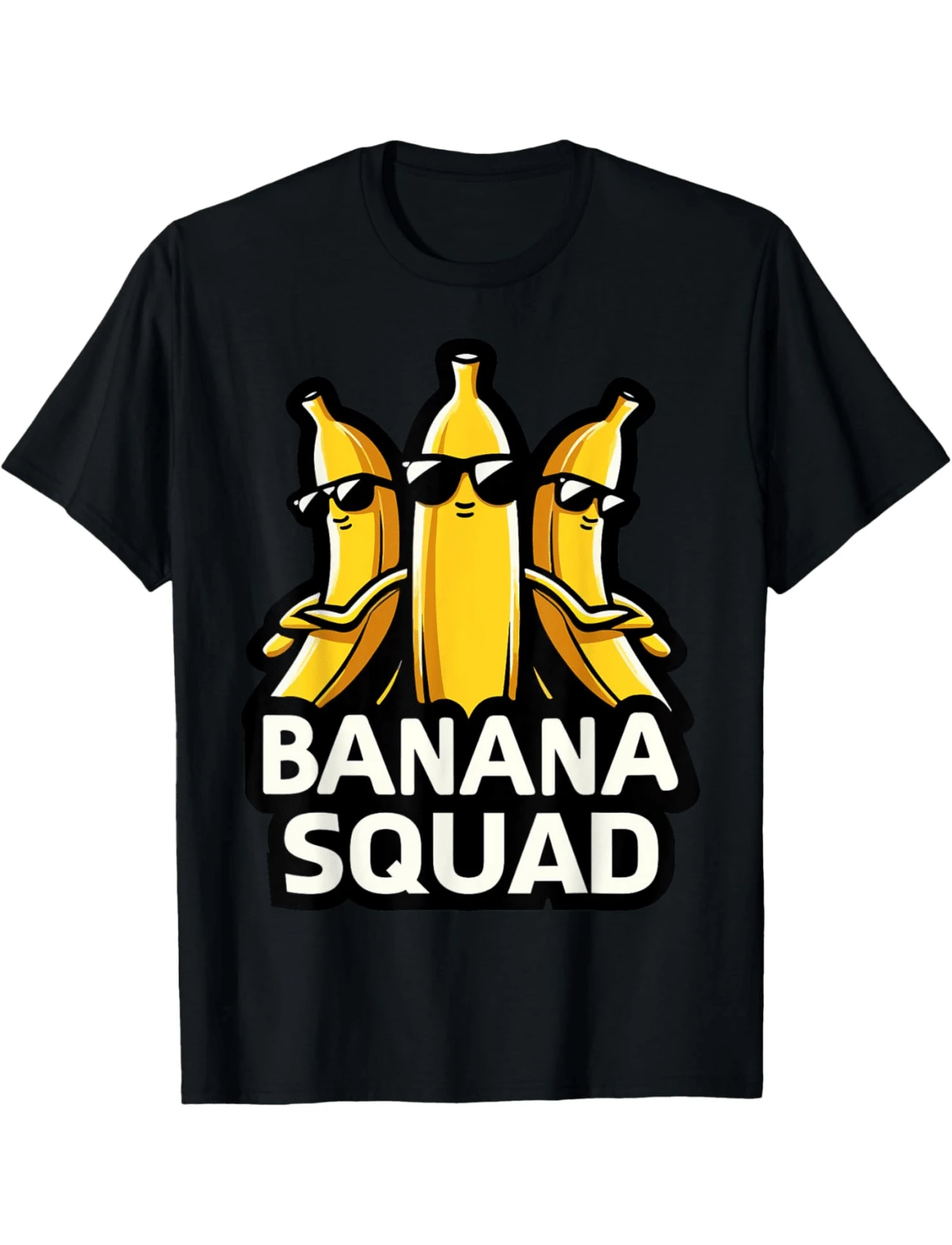 Banana Squad Funny Fruit Banana Lover Team Banana Crew Graphic Print Tee,Unisex Cotton Casual T-Shirt - màu đen - Xem 1