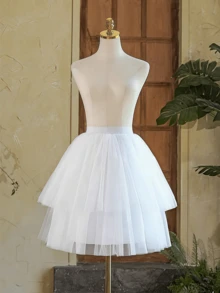 1pc Women's Black & White Cosplay Petticoat Lolita Everyday 55CM Front Short Back Long Skirt, Boneless Short Stiff Tulle Lolita Puffy Mesh Skirt, Suitable For Wedding, Christmas, New Year Party, Travel Photography