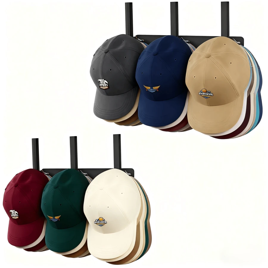 Hat Rack 2 Packs, Removable Long Row Hat Racks For Baseball Caps Wall, Holds 30 Hats, 2 Mounting Options Hat Organizer, Space Saving Hat Rack For Wall, Hat Hanger For Door, Room, Closet (Black) - 黑色 - 查看 1