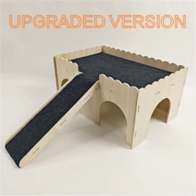 Grande Esconderijo de Madeira para Porquinho-da-Índia com Rampa - Casa Castelo de Estimação de Fácil Montagem para Coelhos, Hamsters e Animais Pequenos