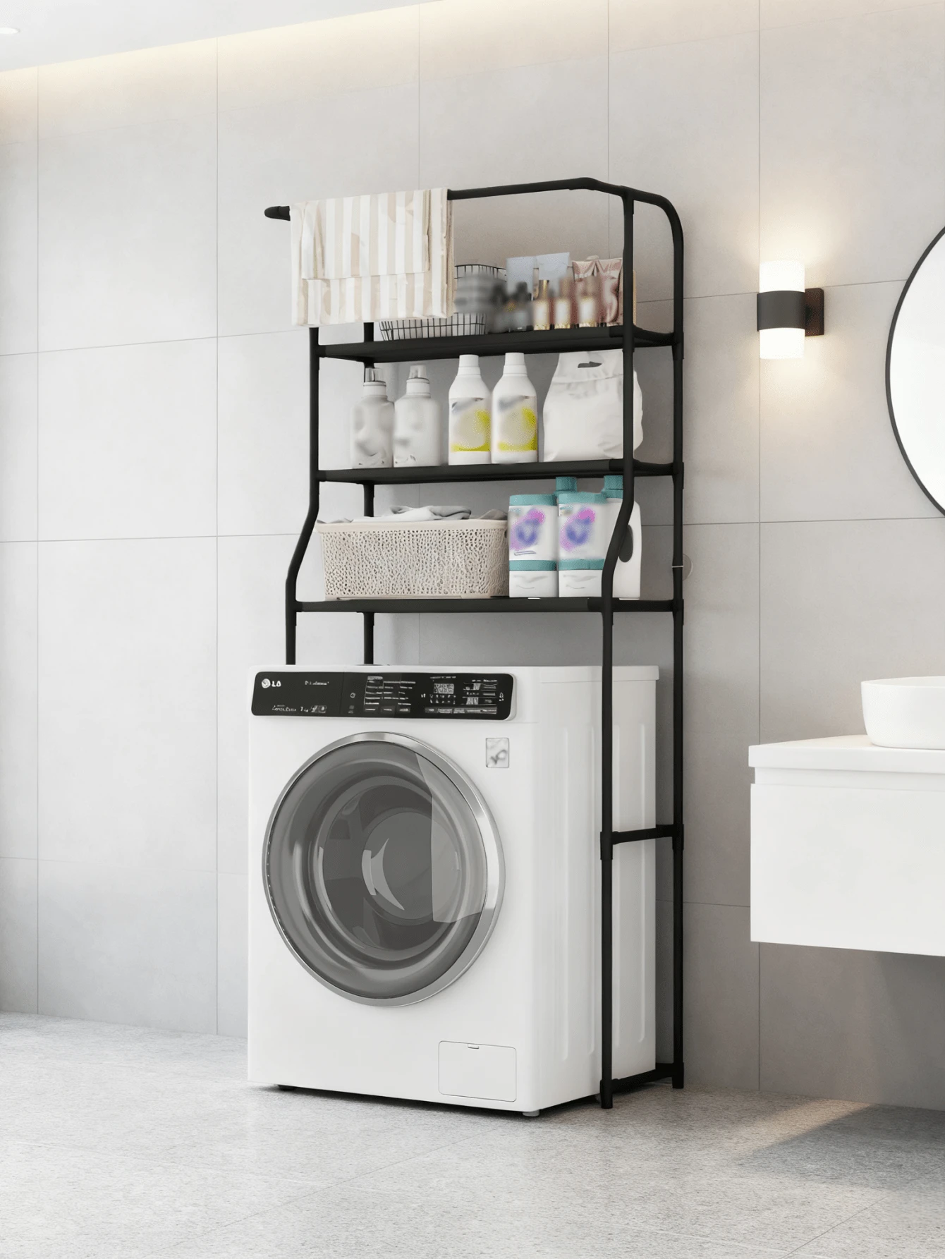 1pc Trending Ins-Style Iron Washing Machine Shelf, Multi-Layer High Capacity Bathroom/Balcony Storage Organizer, Spacesaving Multifunctional Bathroom Vanity Rack, Nordic Style Floor Standing Storage Basket - Multicolor - View 1