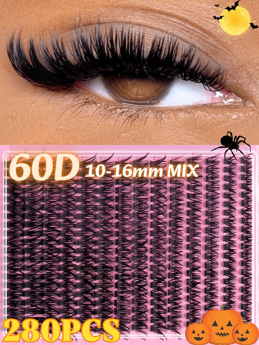 280pcs 14 Rows 60/80 Strands 0.05mm Mink Lashes 9-16mm Mixed Length Faux Mink Eyelash 3D Russian Volume Individual Lashes Salon Makeup Black False Eyelashes Purple Box Lash Clusters,Eye Lash Clusters,Individual Eyelashes,Lashes,Fake Lashes - màu đen - Xem 1