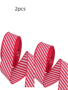 1/2Rolls Of Glitter Christmas Ribbon Set, Polyester Material, Red And White Stripes With Wire Edge, Suitable For Gift Wrapping, DIY Crafts, Holiday Tree Decorations