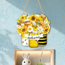 春季花卉主题木质吊坠，木板搭配麻绳，适用于家居门厅装饰/阳台景观/春季派对装饰/花店软装，营造清新春日氛围。 - 多色-打孔麻繩 - 查看 3