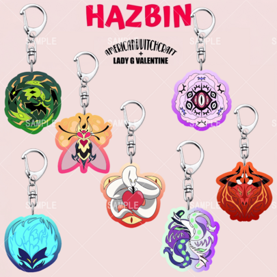 Llavero de anime Haz-Bin/Hotel, llavero con ojo de demonio de Hotel/Seven Deadly Sins Alastor/colgante, llavero de acrílico, llavero de anime, estilo gótico oscuro + llavero de cuento de hadas deconstructivista, accesorio para bolso, colgante para jeans, decoración para taza de agua, regalo de cumpleaños, recuerdos de fiesta