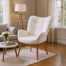 Meubles Cosy Scandinavian-Inspired Lounge Chair, Elegant Armchair With Fleece Upholstery And Wooden Legs, Ideal For A Living Room. Elegant Home Furniture, White, 72 X 62 X 90.5 Cm - White - View 3