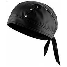 Icebanner Women Black Faux Leather Headwrap Cap Hat Studded Bandana Doo Rag Adjustable Biker Style Caps Streetwear Head Wrap For Women Punk Headwrap Hat Fashion Motorcycle Headwrap Caps Cool Girl Accessories - 黑色 - 查看 2