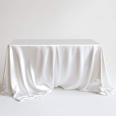 1Pc All-Occasion White Tablecloth Satin Table Decor Wrinkle & Stain Resistant, Washable - For Home, Wedding, Party, Cafe, Picnic Rectangle Table Cover Multi Size