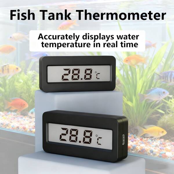 Fischbehälter Thermometer, LED digitales Aquarium Thermometer mit sehr genauer Temperaturmessung, Behälter Thermometer für Süß- und Salzwasser, Warnung bei hoher und niedriger Temperatur, Summer-Warnung