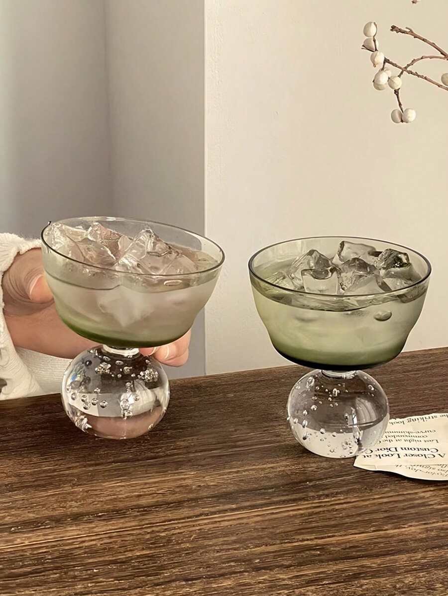 限时特惠!1个水晶球高脚玻璃杯,复古时尚咖啡杯,高端茶杯,奢华果汁/牛奶杯,适用于餐厅、客厅、饮品店、咖啡馆 - 透明綠 - 查看 1
