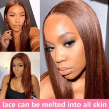 MECRY 4# 5*5 Glueless Wigs Human Frontal Hair Pre Plucked Pre Cut Short Curly Water Wave Lace Front Wigs Human Frontal Hair 200% Density Wear And Go Glueless Straight Wig Human Frontal Hair Glueless For Women 10-36 Inch - S4 - View 7