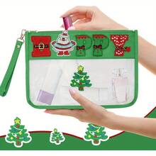 Set de 2 bolsas de maquillaje con árbol de Navidad feliz, con parche de letras de chenilla, bolsa de maquillaje transparente impermeable de PVC con asa, bolsa de almacenamiento portátil de artículos de tocador, decoración de la habitación de maquillaje - Multicolor - Ver 3