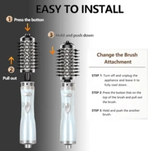 1000瓦热风梳，一步式吹风造型器，女士直发卷发吹风梳，360°自动旋转，双可替换梳头，快速干发，多功能热风造型器 - 英規插(220-240V) - 查看 10