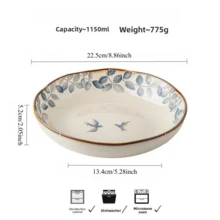 1pc Handmade 9-Inch Unique Ceramic Plate, Salad Plate, Serving Plate, Suitable For Holding Vegetables, Noodles, Fruits, Desserts, Ideal Holiday Gift - Multicolor - View 7