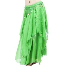 Women Belly Dance Long Skirt With Coin Chiffon Belly Dance Costume Multi-Layer Skirt Party Festival Dance Performance Costume