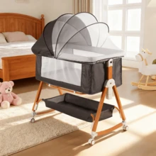 3-In-1 Baby Bassinet, Baby Bed,Baby Crib,Adjustable Bedside Bassinet With Comfy Mattress, Wheels, 6 Height Levels, Easy Folding Portable Crib For Newborns - 深灰色 - 查看 1