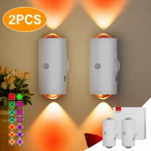 2pcs Motion Sensor Night Light With RGB Color Changing LED, Auto On/Off Closet Lamp, Magnetic Base, USB-Rechargeable, Dimmable Ambient Lighting For Hallway, Bedroom, Desk - Energy-Efficient Indoor Light With Motion Detection, Rechargeable Night Light Motion Sensor, Bedroom Lamp, Sleek Design, Durable Build, Smart Home - 2pcs - 查看 8
