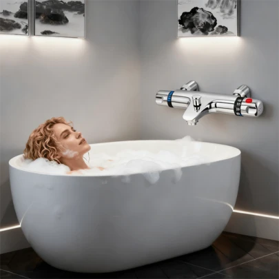 Professional Thermostatic Mixing Valve, Anti-Scald Bath Filler For Maximum Safety, Solid Brass Chrome Shower Valve For Easy DIY Installation