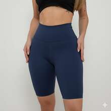 Short Biker Shorts In Plain Supplex Fabric For Gym, Crossfit, Running, High Waist - Màu xanh hải quân - Xem 2