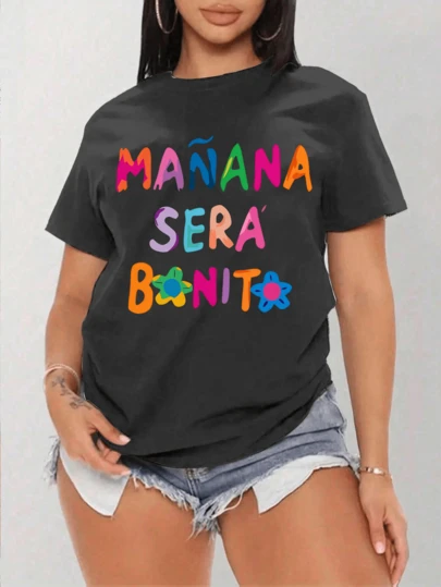 ELCOO Playeras Manga Corta Slim Super Comoda Para Mujer Casual Tenis Moda Cuello Redondo Patrón