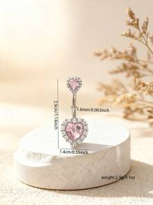 1pc Sexy Luxury Heart Shaped Cubic Zirconia Belly Button Ring, Women's Body Piercing Jewelry For Party