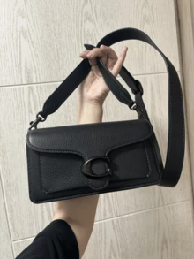 Coach Bolso de hombro de cuero con estampado de logotipo de unicolor de la serie Tobby, negro. CM546-V5BLK