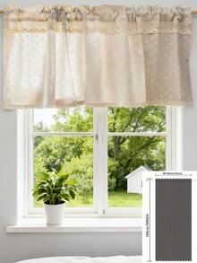 1pc Rustic Beige Daisy Lace Trim Faux Linen Curtain Panel, Bedroom Living Room Window Decor, Floral Pattern Decorative Valance - Multicolor - View 15