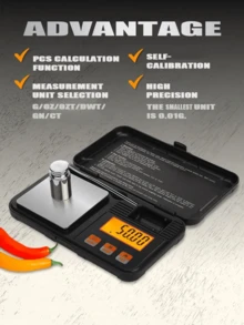 [Christmas Gift] 1PC Portable Jewelry Scale Kitchen Scale - 200g/7oz Range Digital Electronic Scale - Precise To 0.01g - Includes Tweezers And 50g Calibration Weight - Multiple Units Available: G, Oz, Ozt, Dwt, Gn, Ct - One-Click Zeroing Function - ABS Durable Material - Dust-Proof Protective Cover - Kitchen Tool - Suitable For Jewelry Weighing, Kitchen Cooking, Dessert Baking, And Other Scenarios. Product Does Not Include Battery