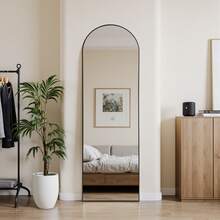 Vortisys Black Full-Length Mirror, 160 * 50 Cm, Wall-Mountable Standing Mirror With Curved Aluminium Alloy Frame, Tempered Shatterproof Design, HD High-Definition Glass. Suitable For Hallways, Living Rooms, And Dressing Rooms - Black - View 5