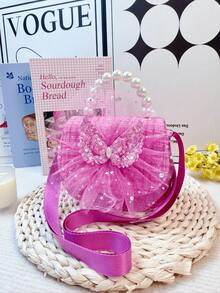 Mini bolsa feminina de tecido com pérolas, fecho magnético na aba, detalhe de laço, acabamento em tela, alça de ombro ajustável (pode ser usada no ombro, transversal ou como porta-moedas). Ideal para presente de aniversário, volta às aulas, feriados e atividades ao ar livre.