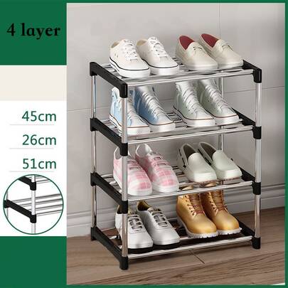 4 Layers Shoe Rack Simple Multi-Layer Entrance Household Dormitory Small And Narrow Rental Room Storage Shoe Cabinet Dust-Proof