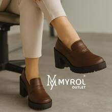 Myrol Outlet Women's White Oxford Moccasin Medium Heel Comfortable Classic Work - 鏽棕色 - 查看 1