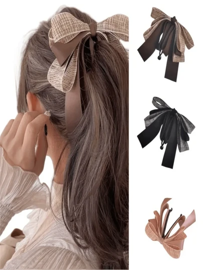 1pc Elegant Bow Banana Hairpin, Fashionable Sweetheart Design, With Bow Ponytail Clip, Coffee And Brown, Very Suitable For Women's Daily Styling, Cute Hair Accessories