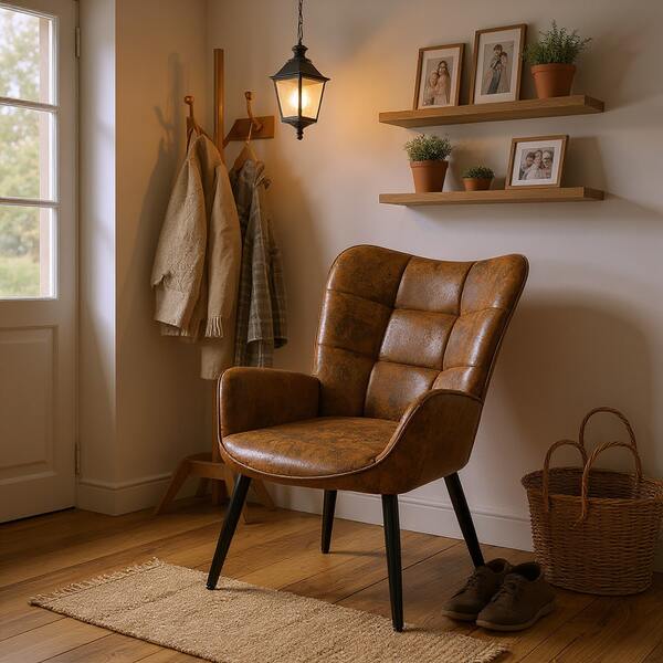 Meubles Cosy Klasyczny fotel zamszowy do przedpokoju, pojedyncza sofa, łatwy w pielęgnacji, do nowoczesnych wnętrz, ławka ze schowkiem, brązowy, 72 x 62 x 90,5 cm