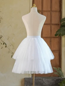 1pc Women's Black & White Cosplay Petticoat Lolita Everyday 55CM Front Short Back Long Skirt, Boneless Short Stiff Tulle Lolita Puffy Mesh Skirt, Suitable For Wedding, Christmas, New Year Party, Travel Photography