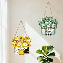 春季花卉主题木质吊坠，木板搭配麻绳，适用于家居门厅装饰/阳台景观/春季派对装饰/花店软装，营造清新春日氛围。 - 多色-打孔麻繩 - 查看 6