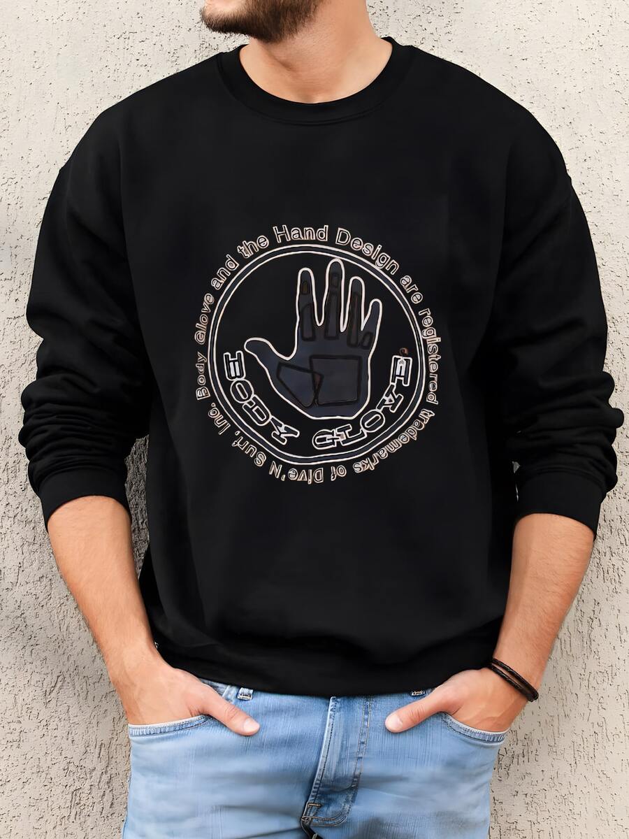 Mens Vintage Body Glove Sweatshirt – Brown Pullover With Iconic Surf Logo, Retro Hand Graphic, Unisex Streetwear, Large, Size L Sweatshirt - 黑色 - 查看 1