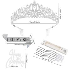 9pcs Rhinestone Decor Birthday Party Crown & Sash Set, Modern Party Crown & Sash Set For Home, Back To School Valentine Day