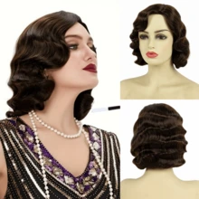 REEWES 1920s Short Wavy Wig Synthetic Wig Beginners Friendly Flapper Wig For Women Halloween Costume Party Wig Finger Wave Wig Music Festival Blonde Bronw Black Water Wave Wig - Nhiều màu - Xem 12